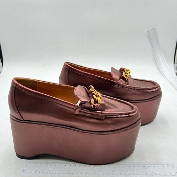 Loafers for Women Leather Chunky Platform Penny Shoes Classic Square Toe Brown - Picture 4 of 7